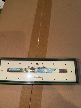 kate spade Blue and White Floral Ballpoint Pen with Gold Accents